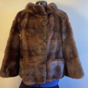 Psaty Furs NJ Vintage Mink Fur Jacket 3/4 Sleeves Rhinestoned Button’s Women’s M